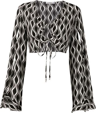 Amir Slama cropped bell-sleeved blouse - women - Silk - G - Black