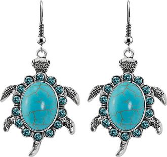 Generic Turquoise Alloy Turtle Earrings For Teen Girls Minimalist Piercing Studs Big Hoop (Silver, One Size)
