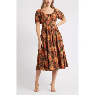 Chelsea28 Floral Fit & Flare Midi Dress in Green Zelda Boho at Nordstrom Rack, Size Xx-Large