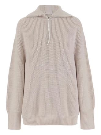Carven zip-neck wool sweater - women - Wool - S - Neutrals