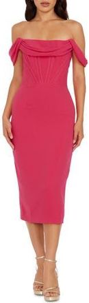 Dress The Population Vickie Off the Shoulder Midi Corset Dress in Begonia at Nordstrom Rack, Size Small