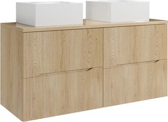 Vente-Unique Mueble de ba&ntilde;o suspendido estriado con lavabo sobre encimera cuadrado - Natural claro - 120 cm - ORISO