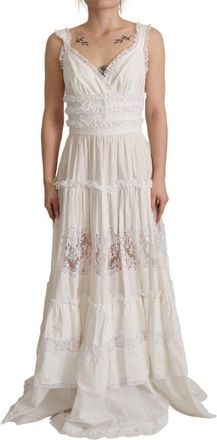 Dolce & Gabbana Witte Katoenen Gelaagde Lange Maxi A-lijn Damesjurk