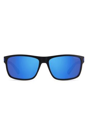 Polaroid 58mm Polarized Rectangular Sunglasses in Matte Black Blue /Blue at Nordstrom