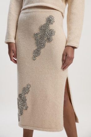 Karen Millen Wool Embellished Pencil Midi Skirt in Cream at Nordstrom, Size X-Small