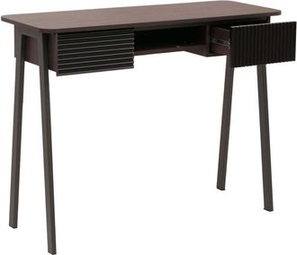 Hhg [NON UTILIZZATO] Consolle HHG-111, tavolino da telefono da ingresso, ripiano cassetto MDV melamina metallo 88x110x40cm, color noce