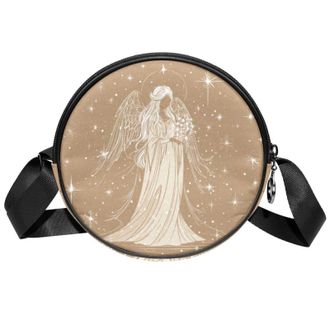 Generic Circle Crossbody Bag for Women, Elegant Angel Small Sling Bag Daypack with Zipper Adjustable Shoulder Straps Casual Ladies Girls Round Purse