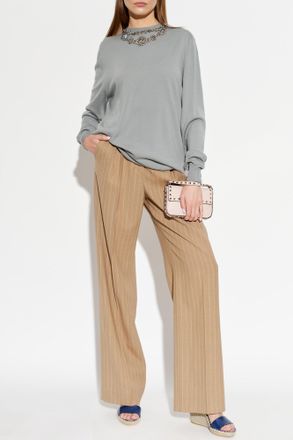 Valentino Garavani Wool Trousers With Pleats, Womens, Beige