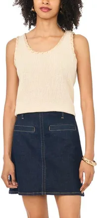 Vince Camuto Whipstitched Cotton Tank in Natural at Nordstrom, Size X-Large