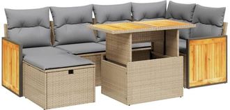 vidaXL Vidaxl - Set Sof&aacute;s De Jard&iacute;n 7 Piezas Y Cojines Rat&aacute;n Sint&eacute;tico Beige