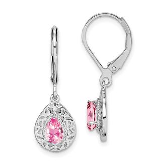 Diamond2Deal Sterling Silver Rhodium-plated Pink Tourmaline Drop Earrings