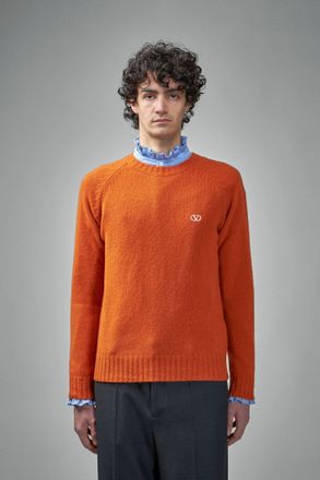 Valentino Shetland Wool Crewneck Jumper with Vlogo Embroidery