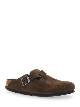 Birkenstock Womens Mules Boston Brown Suede Leather