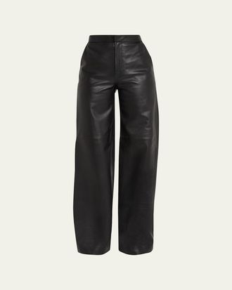 L'agence Livvy Mid-Rise Straight-Leg Leather Trousers