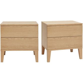 Miliboo Set De 2 Mesillas De Noche N&oacute;rdicas Con Almacenaje Y 2 Cajones De Madera De Roble Claro Freddy