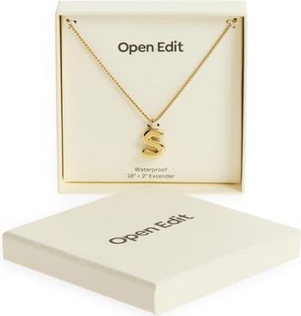 Open Edit Waterproof Bubble Initial Pendant Necklace in S- Gold at Nordstrom