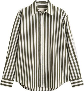 GANT Relaxed gestreept klassiek popeline overhemd - Dames - Blouses - Groen - L - Katoen - Overhemden