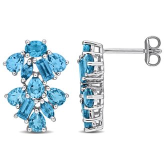Mimi & Max Multi-Gem Double Floral Drop Earrings Sterling Silver
