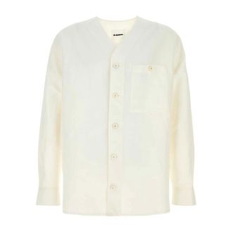 Jil Sander Casual Shirts, male, White, Size: M Linen Blend Shirt