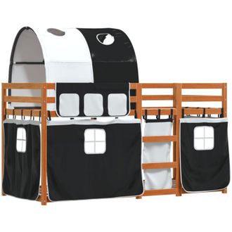 vidaXL Vidaxl - Litera Con Cortinas Madera Maciza Pino Blanco Y Negro 90x200 Cm