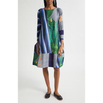 Pleats Please Issey Miyake City Collage Pleated Dress in Gray X Navy at Nordstrom, Size 3