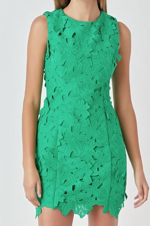 endless rose Floral Embroidered Mini Dress In Kelly Green
