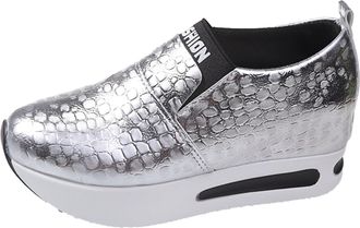 Generic Fashion Sneakers for Women 2025 Sparkly Bling Shiny Platform Wedge Shoes Dressy Lightweight Slip On Chunky Loafers Low Top Sneakers Casual Walking Sho