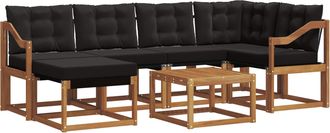 vidaXL Conjunto De Sof&aacute;s De Exterior 7 Uds. Natural Y Negro Vidaxl