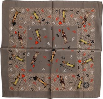 Dolce & Gabbana Mens Playing Card Print Silk Scarf - Grey - One Size