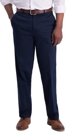 Haggar Mens Iron Free Premium Khaki Classic Fit Flat Front Expandable Waist Casual Pant (Regular and Big & Tall Sizes), Dark Navy, 40W x 32L