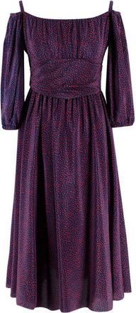 Dior Christian Dior Navy Printed Bardot Silk Dress Size XS