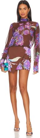 Rococo Sand Short Long Sleeve Mini Dress In Brown Floral