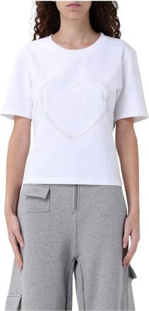 Ganni Tops, Dames, Wit, S, Katoen, Hart Geborduurd Wit T-Shirt