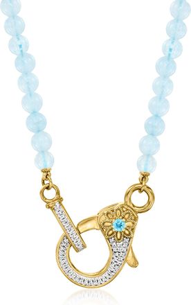 Ross-Simons Aquamarine Bead and. Diamond Lobster Clasp Necklace With Swiss Blue Topaz Accent in 18kt Gold Over Sterling