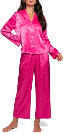 In Bloom by Jonquil Sasha Heart Print Satin Pajamas in Hot Pink at Nordstrom, Size Medium