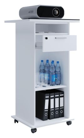 ebuy24 Mesa De Soporte De Madera Vcm Ideal Para Proyectores O Proyectores Con Ruedas Dimensiones: Al. 108 X An. 60 X D. 50 Cm Base Superficie Basculante Caj&oacute;