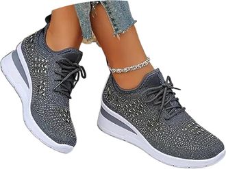Generic Womens Glittery Rhinestone Fashion Breathable Wedge Sneakers Bling Sparkly Wedding Dressy Knitted Tennis Shoes Orthopaedic Mesh Platform Sneakers (3,4