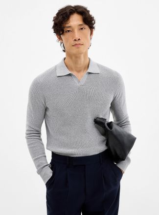 Le 31 Mens Rib-knit Johnny-collar sweater