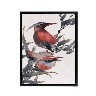 Artery8 Album of Sketches Birds 1841 Framed Canvas Wall Art Print Hokusai in Red | Size: W24 x H32