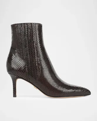 Veronica Beard 70mm Lisa Snake-Embossed Leather Ankle Booties
