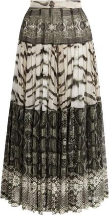 Roberto Cavalli La Tigresse Reptilla Geplooide Rok - Dames - Midirokken - Zwart - M - Rokken