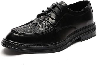 Generic Dress Oxford for Men Lace Up Apron Round Toe Crocodile Embossed PU Leather Low Top Rubber Sole Anti-Slip Business(Black,8.5 UK)