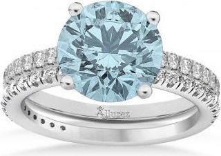 Allurez Aquamarine & Diamond Round-Set Semi-Eternity Bridal Set Platinum (2.82ct)