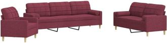 vidaXL Juego De Sof&aacute;s Con Cojines 3 Piezas Tela Rojo Tinto Vidaxl