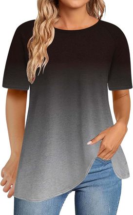 Generic Womens Tops 2025 Comfortable Knitwear for Women Womens Fashion T Shirt Casual Round Neck Short Sleeve Printed Top Women Tops (Dark Gray, XL)