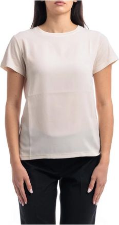 Seventy T-Shirt Girocollo in Tessuto Misto Seta e Jersey - Dames - T-shirts - Beige - S - Tops