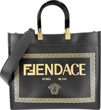 Fendi Black Leather Handbag Shoulder Bag Tote Bag (Pre-Owned)