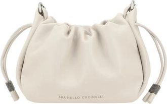 Brunello Cucinelli Mini Bucket Schoudertas met Sieradenband - Dames - Schoudertassen - Wit - ONE Size - Leer - Tassen