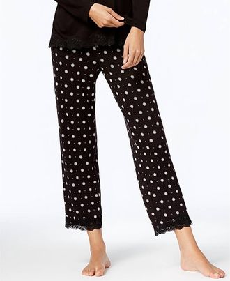 Alfani Womens Lace-Trim Printed Pajama Pants In Black Pin Dot