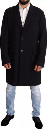 Dolce & Gabbana Blue Trench Coat Long Wool Stretch Mens Jacket